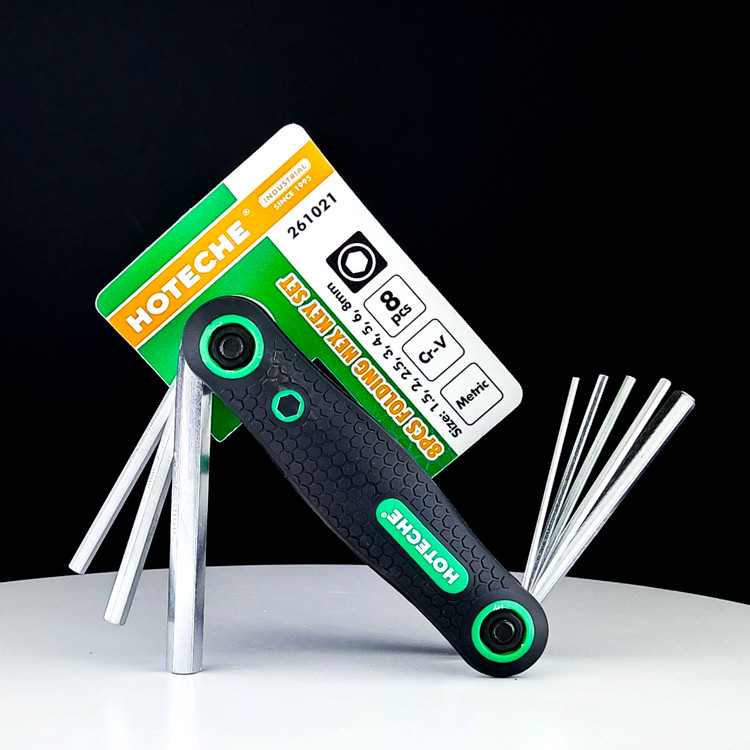 مجموعه آچار شش گوش تاشو - دسته آهنی - با روکش لاستیکی - 8 سایزی - برند اصلی Hoteche هوتچ (261021)