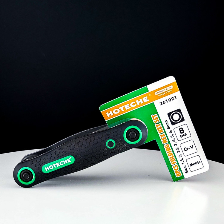 مجموعه آچار شش گوش تاشو - دسته آهنی - با روکش لاستیکی - 8 سایزی - برند اصلی Hoteche هوتچ (261021)