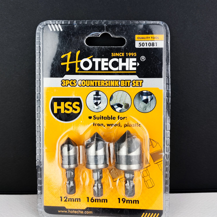 ست 3 عددی مته خزینه - زاویه 90 درجه - مته سینک (هوتچ)(hoteche)(501081)