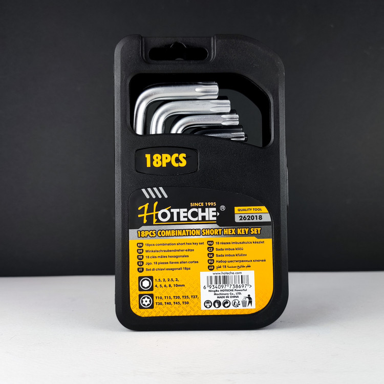 ست 18 عددی آچار شش گوش و آچار ستاره دسته کوتاه - برند اصلی Hoteche هوتچ (262018)