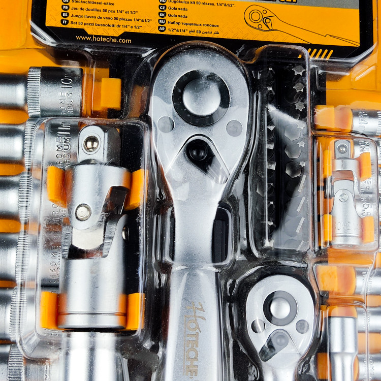 کله بکس و دسته جغجغه (جرجر) - مجموعه 50 عددی - فشار قوی و فوق حرفه ای - 1.2 و 1.4 اینچ - (هوتچ)(Hoteche)(202002)