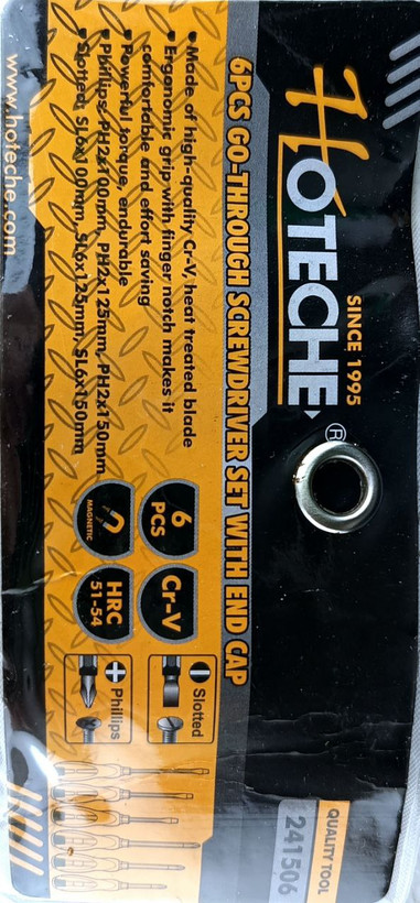 مجموعه 6 عددی پیچ گوشتی ضربه خور فولادی نوک حرارت خورده چهارسو و دوسو 0(تخت) - برند اصلی Hoteche هوتچ (241506)